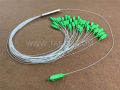 Fiber optic splitter, PLC, steel tube, G657A, 1x32, 0.9mm loose tube, 1m, with SC/APC connector