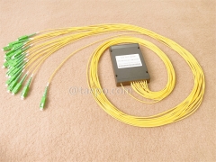 Fiber optic splitter, PLC, plastic case, G657A, 1x16, 2mm loose tube, 1m, with SC/APC connector