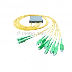 Fiber optic splitter, PLC, plastic case, G657A, 2x8, 2mm loose tube, 1m, with SC/APC connector